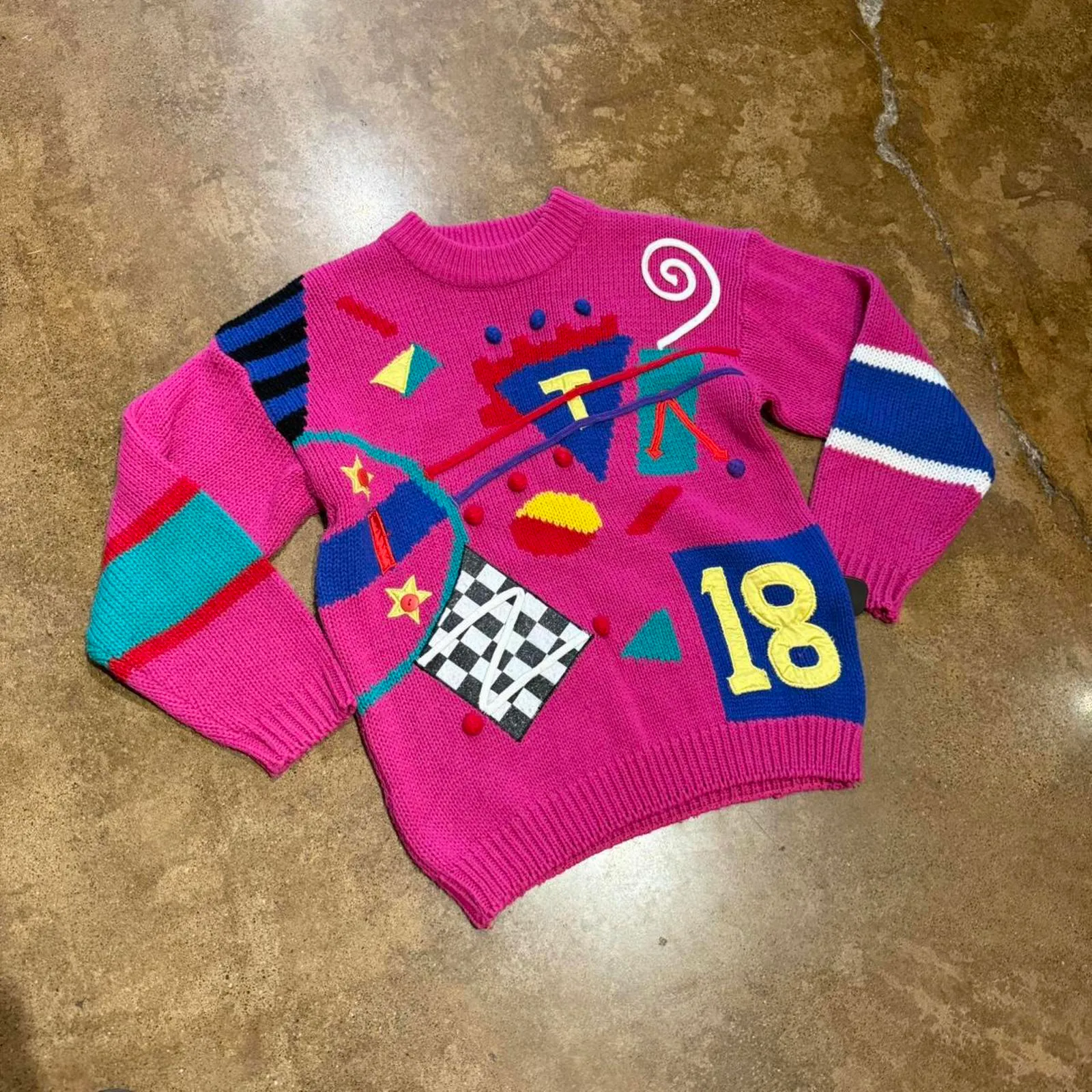 Vintage 80's Geometric Collage Knit Sweater - Image 2