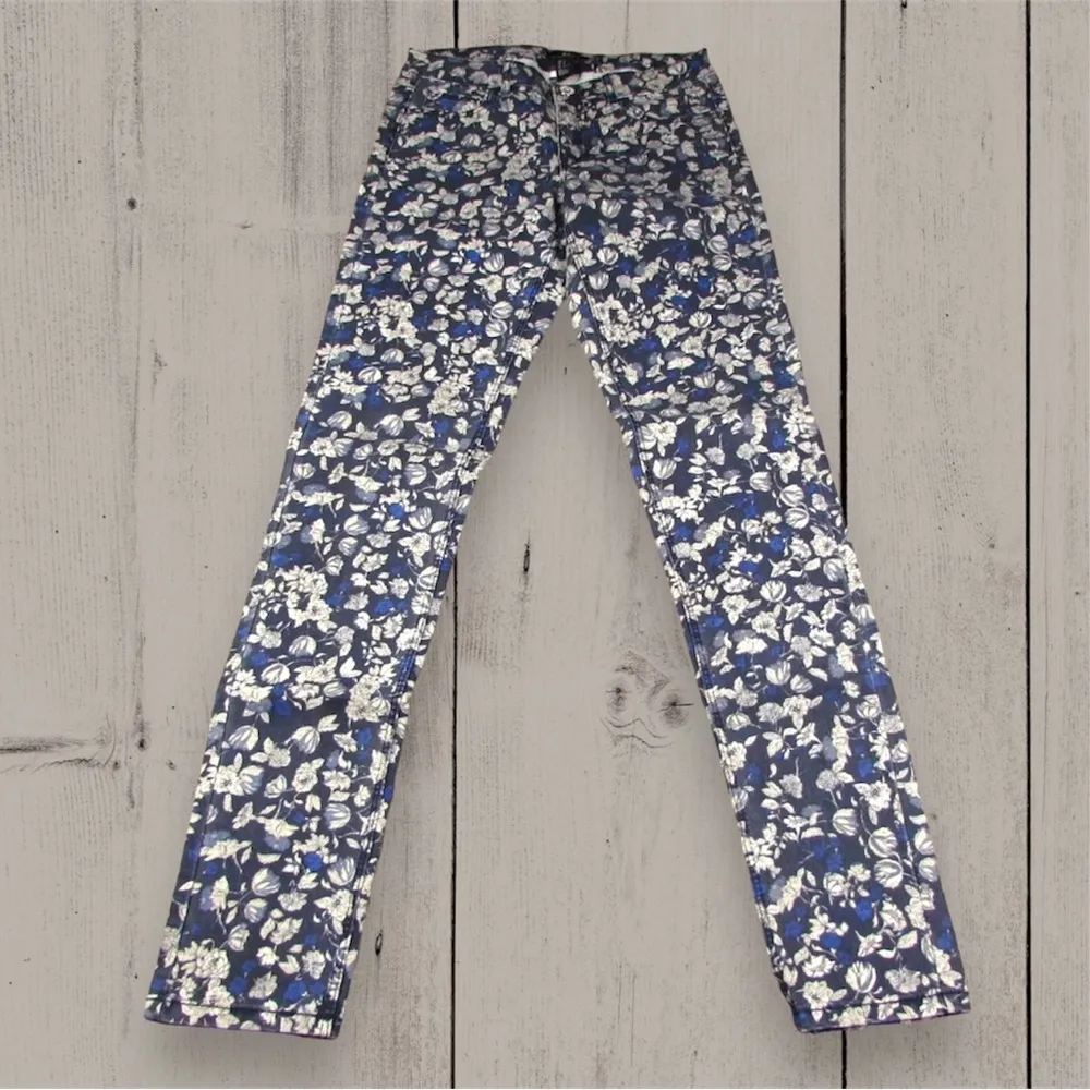 Size 6 Floral Super Slim Skinny Jeans Blue Cream - Image 2