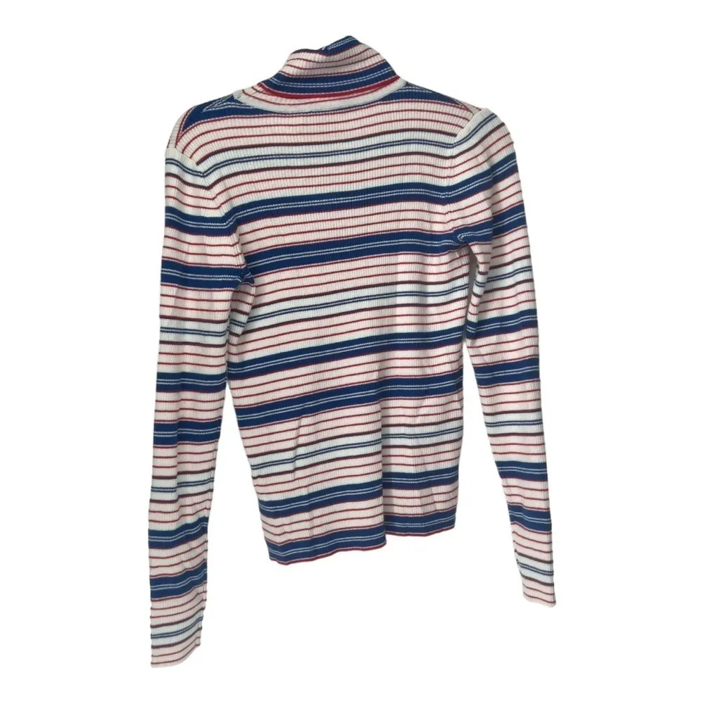 Wrangler Red White Blue Striped Ribbed Knit Turtleneck Sweater Top Size S NWT - Image 3