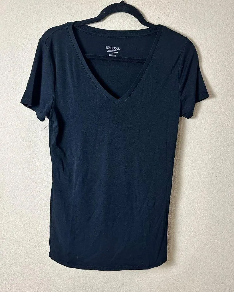 MERONA The Ultimate Tee Shirt T Shirt V Neck Top Size Large Black - Image 2