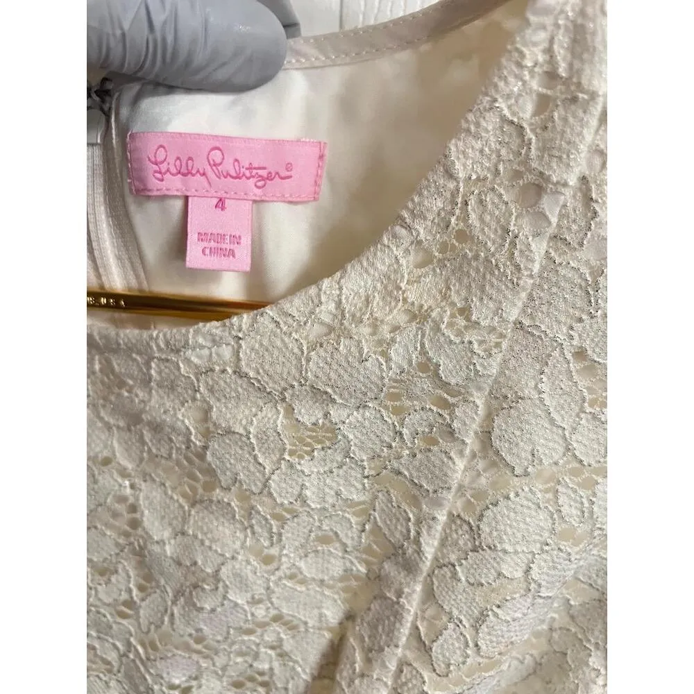 Lilly Pulitzer Delila Race For This Lace Combo Dress Lined Size 4 Pink Off White - Image 9