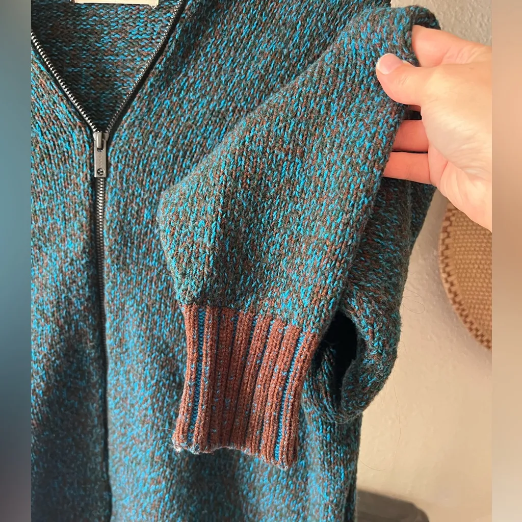 UNIQLO x MARNI Collaboration Oversize Full Zip Hoodie blue brown Knit wool Med - Image 2