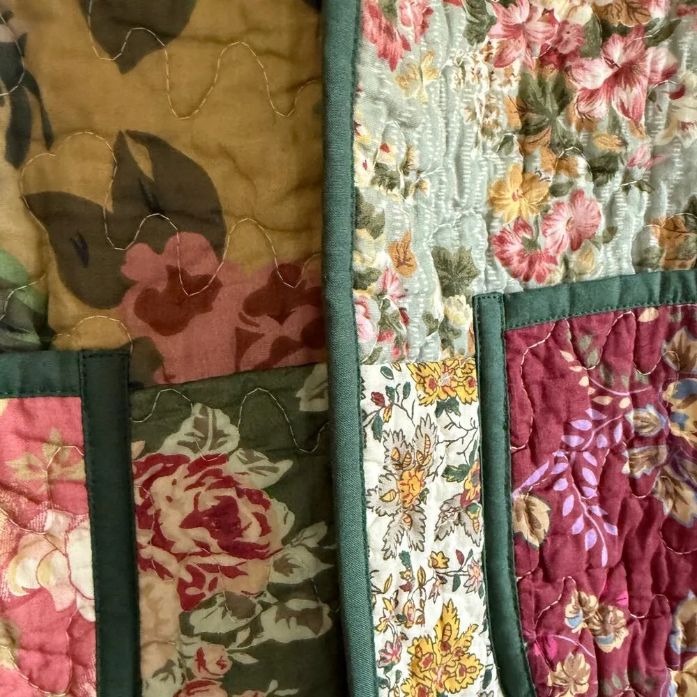 JESS MEANY | Quilted Vest | Floral Patchwork High Neck Boxy Vest Medium / Large Blue - Image 2