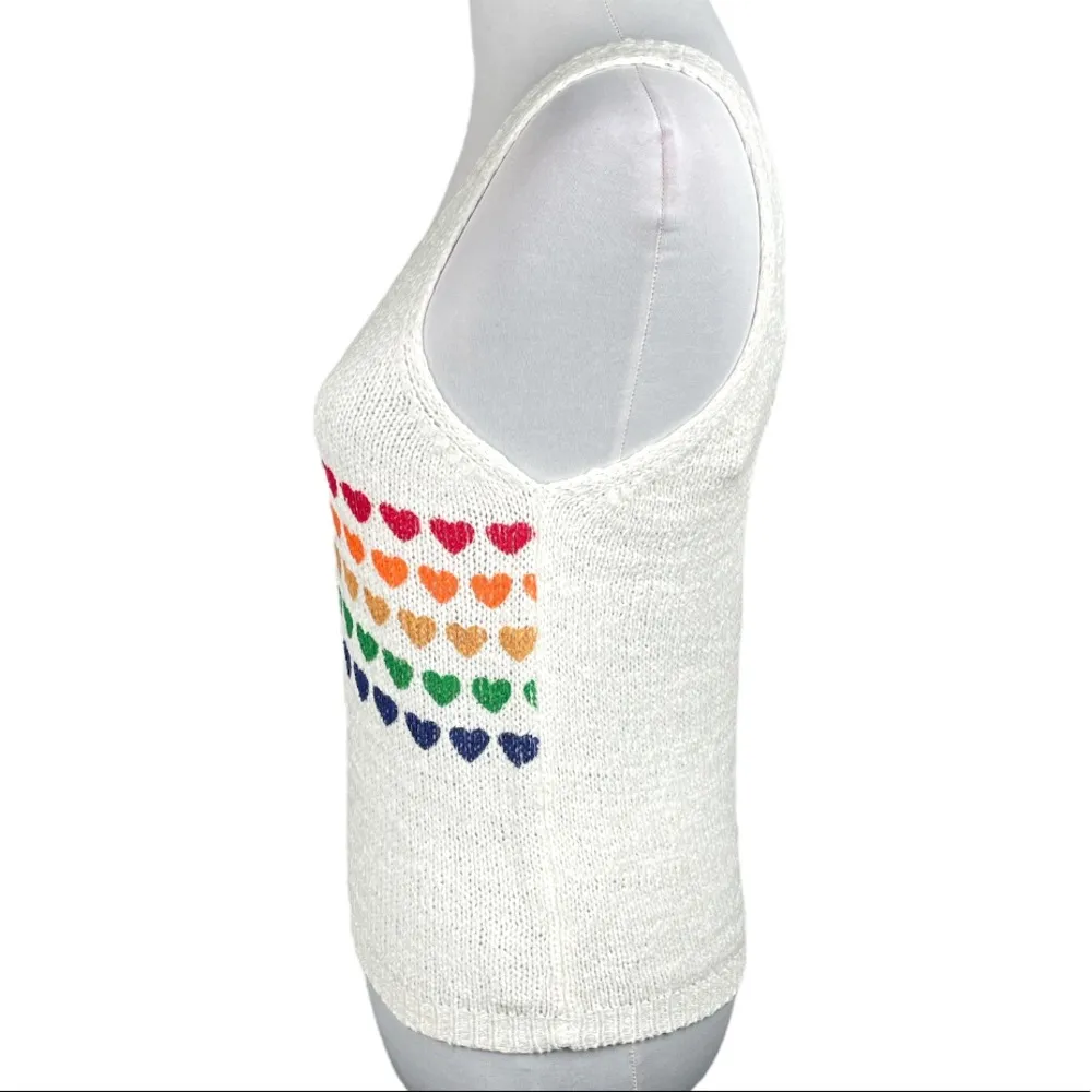 Moon & Madison Striped Hearts Sleeveless Sweater White Rainbow Size Small - Image 4