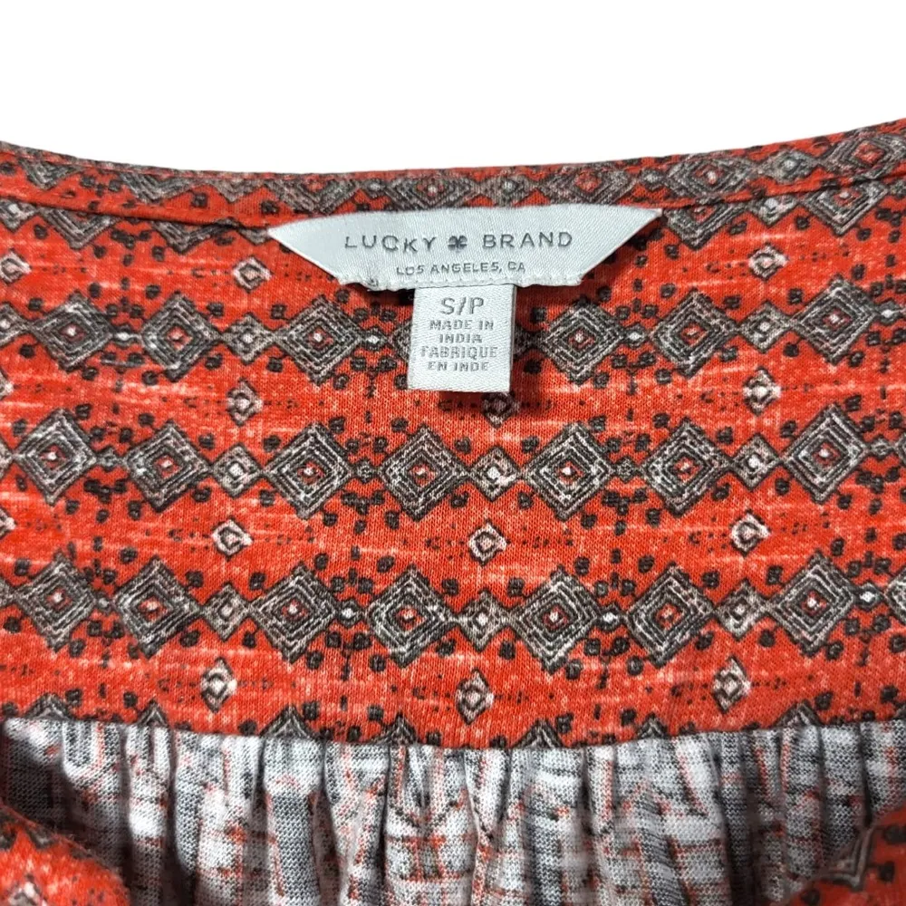 Lucky Brand Cotton Blend Aztec Embroidered Tassel Neck Tie Tank Top in Orange - Image 2