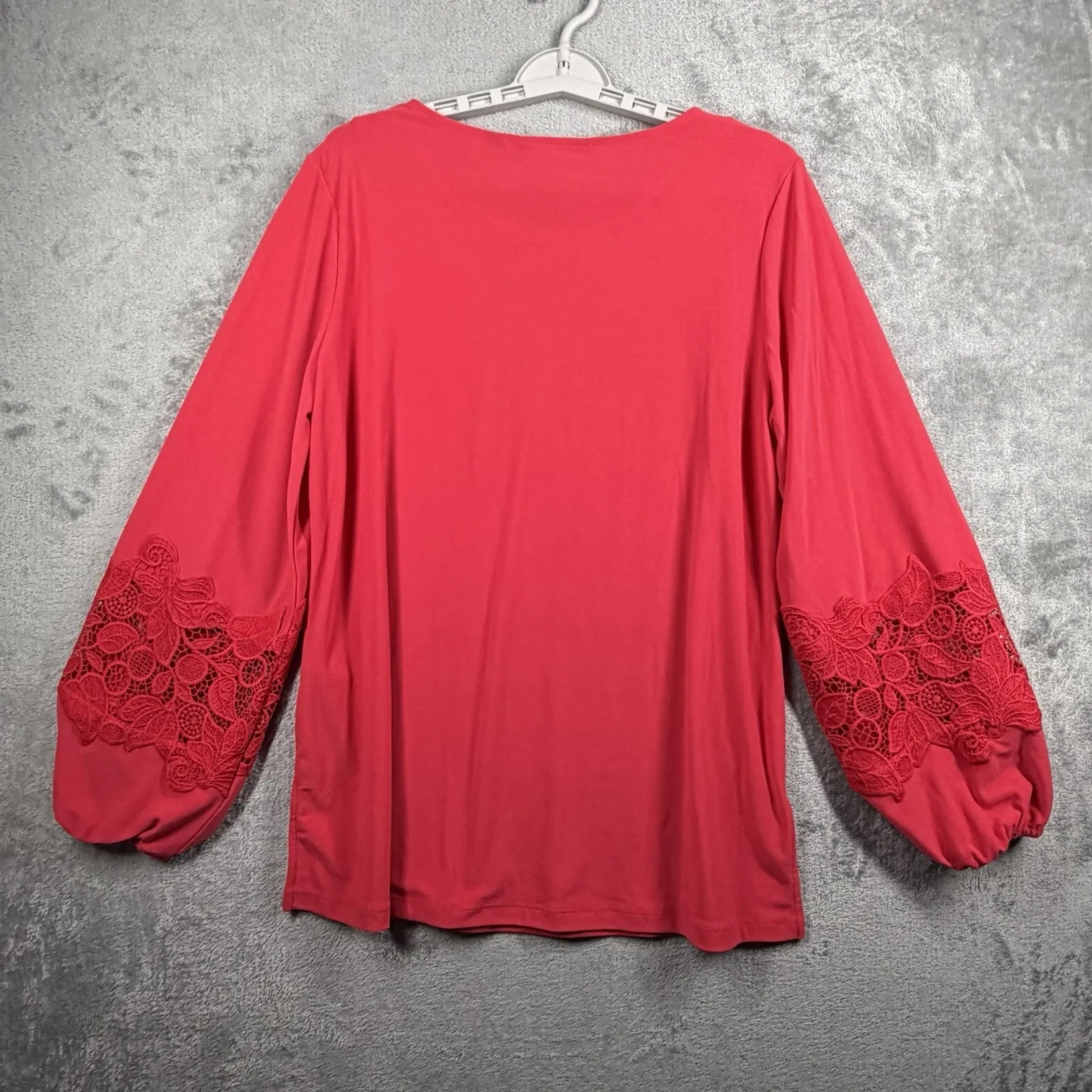 Dennis by Dennis Basso Blouse Medium Pink Lace Trim Balloon Sleeve Casual Chic - Image 3