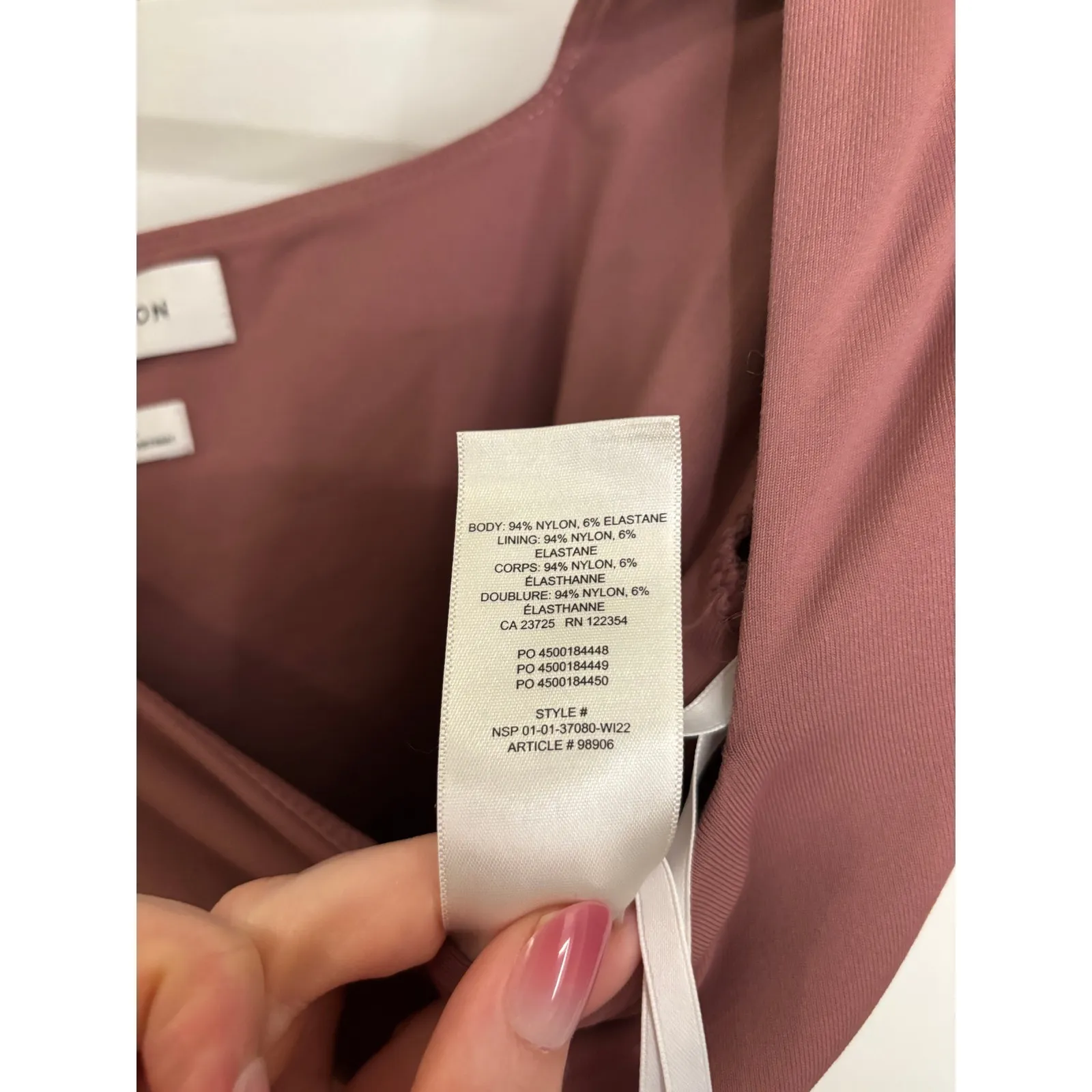 Aritzia Babaton Bodysuit Womens Large Contour Squareneck Top Dusty Rose Pink - Image 5