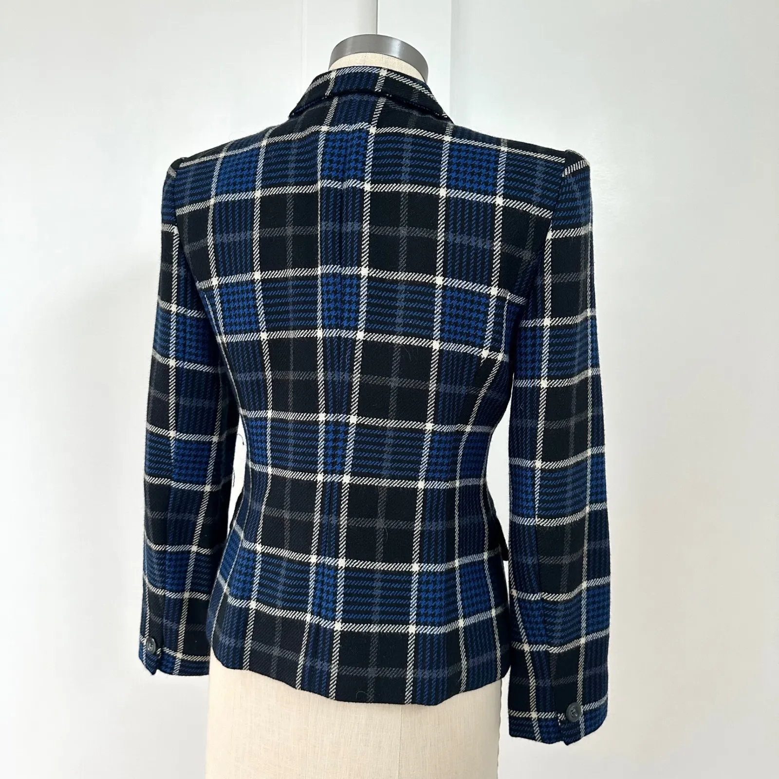 Rena Rowan Saville Vintage Petite Plaid Blazer‎ Women 2P Blue Black Career - Image 4