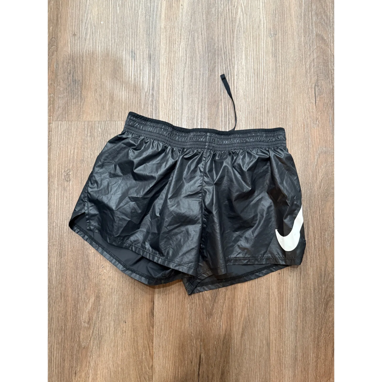 Nike Running Shorts Black White Swoosh Logo Lightweight Athletic Sportswear - Image 2