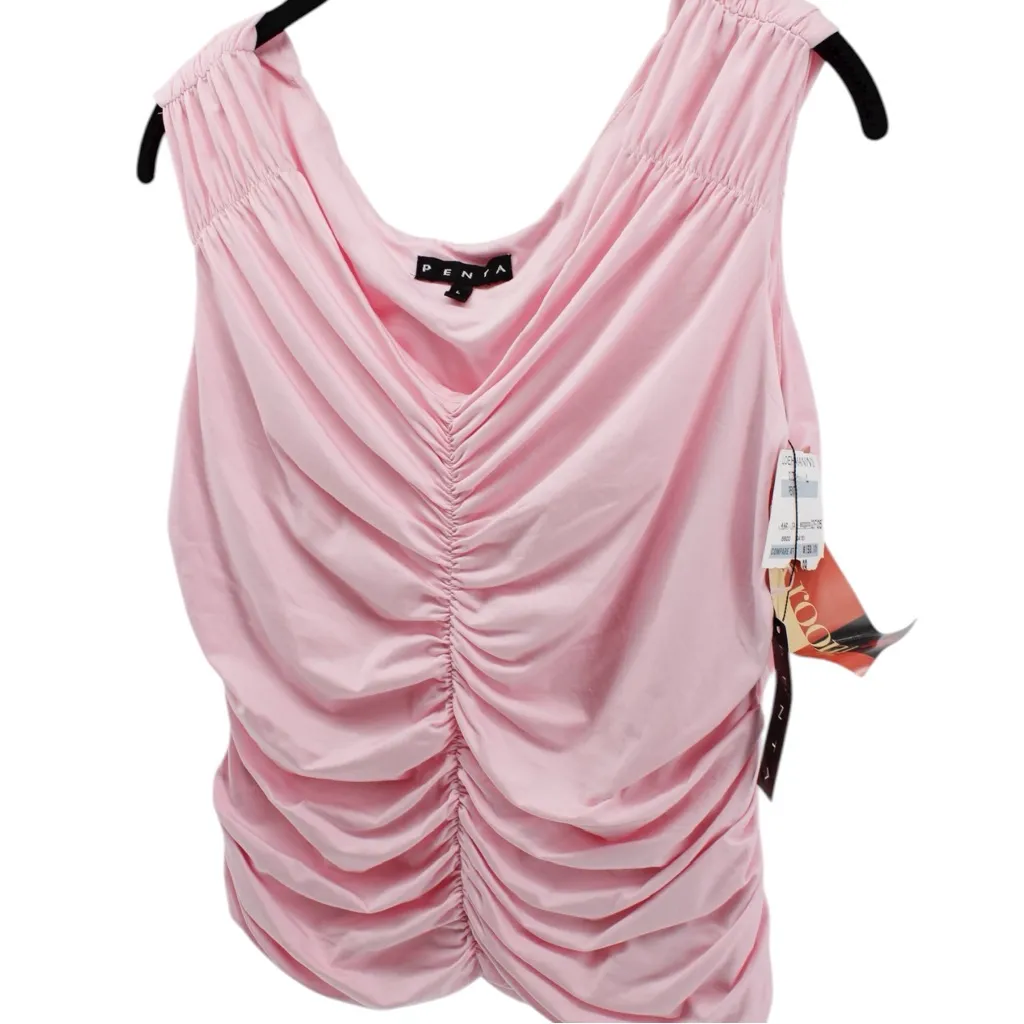 NEW Y2K Deadstock Penta Pink Ruched Tank Babydoll Sweetheart Special Occasion L Size L - Image 3