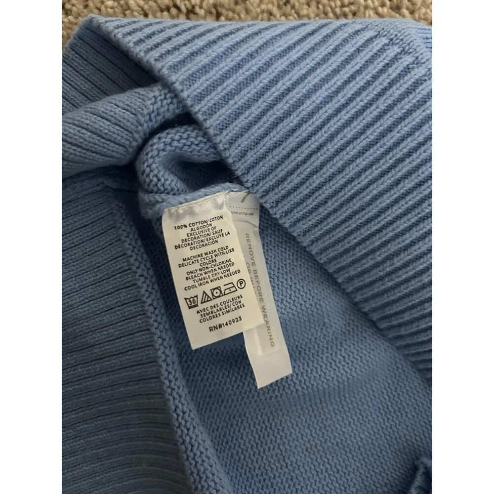 Loft Blue Cotton Sweater With Bicycle And Flowers Embroidery Sz M Parisian Chic - Image 9