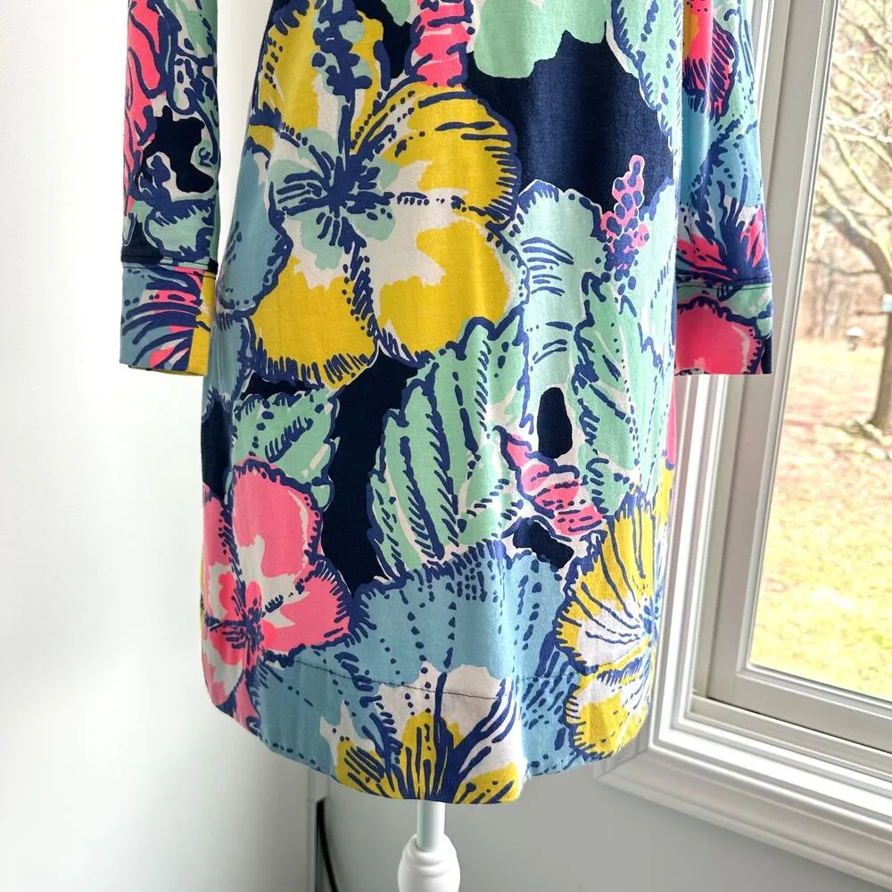 Lilly Pulitzer Marlowe Big Flirt Hibiscus XS Cotton 3/4 Sleeve Dress Resortwear - Image 4