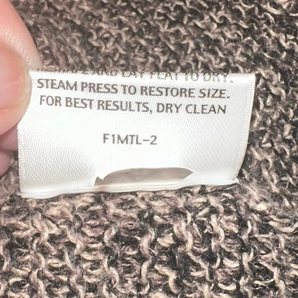 Eileen Fisher Loose Knit V Neck Tunic Sweater Brown Black Linen - Image 6