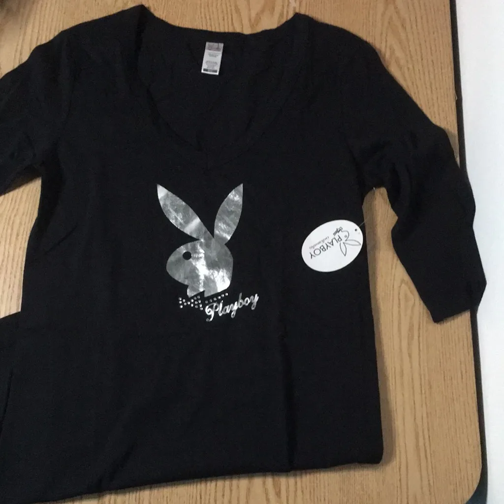 New Playboy Rare Vintage Pajamas Sleepwear Stretchy Soft Black/Silver Size Small - Image 3