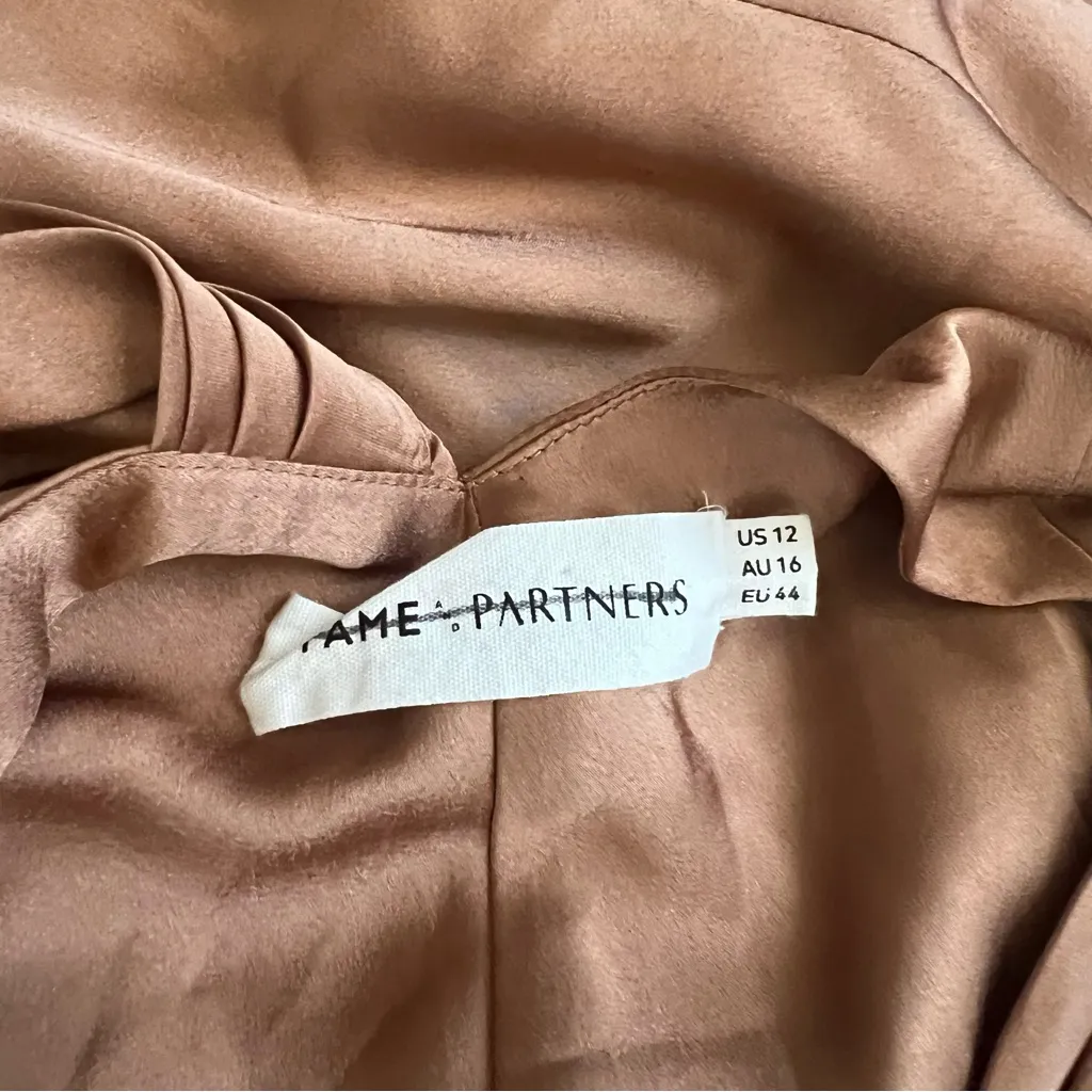 Frame and Partners Francois Bronze Satin Draped Maxi Dress Size 12 NWT - Image 6