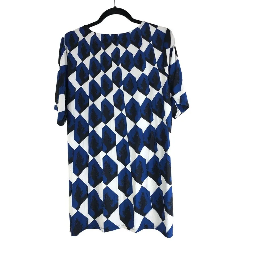 Ashley Stewart Womens Blue & White Geometric Print Shift Dress Size 18/20 - Image 2