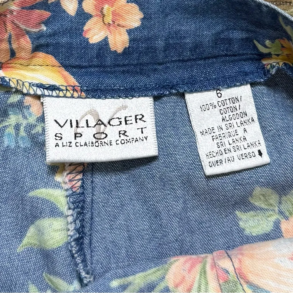 Villager Sport Vtg Liz Claiborne Skort Skirt Shorts Floral Denim Chambray 4 6 - Image 4
