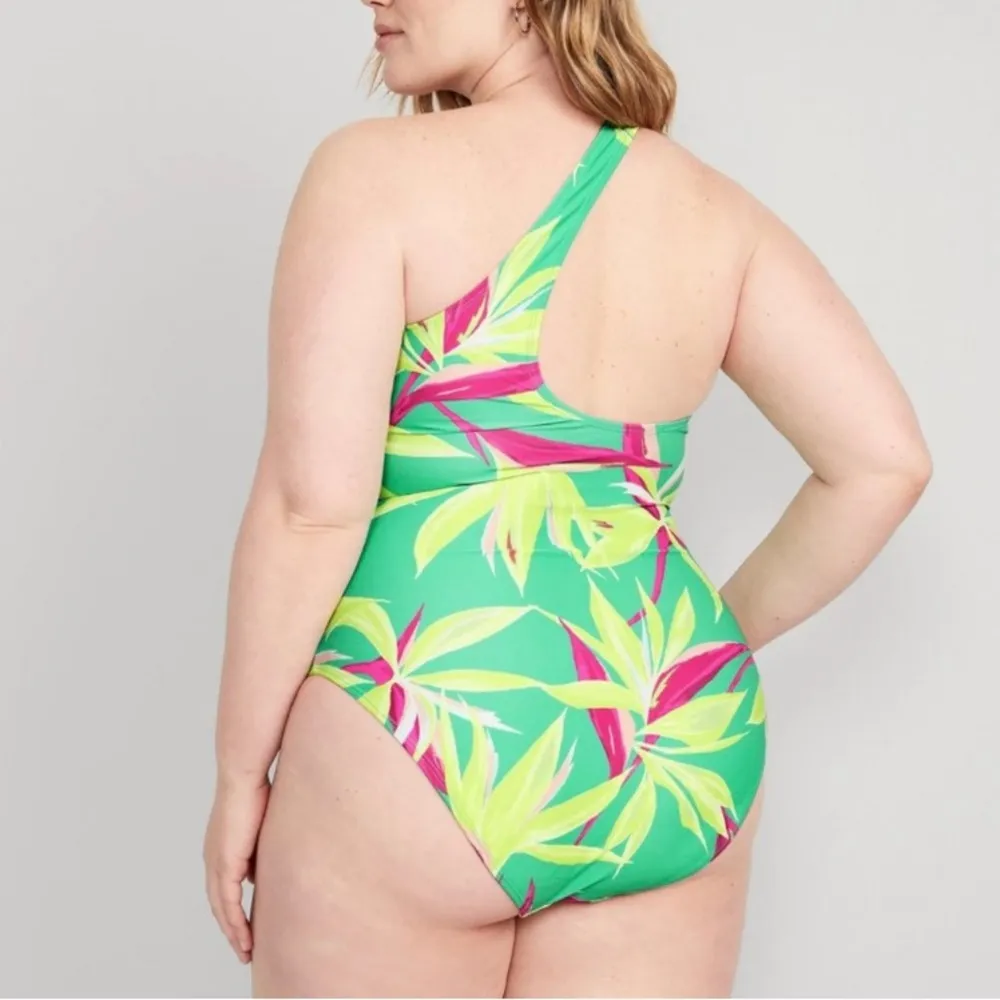 Old Navy Swimsuit Women 3X Green Color Tropical One Shoulder One Piece Beachy - Image 2