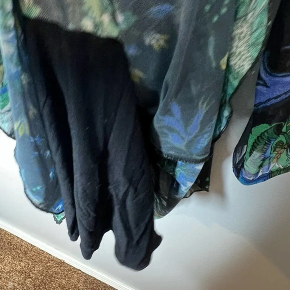Desigual black floral tunic dress mesh sleeves green blue details size medium - Image 7