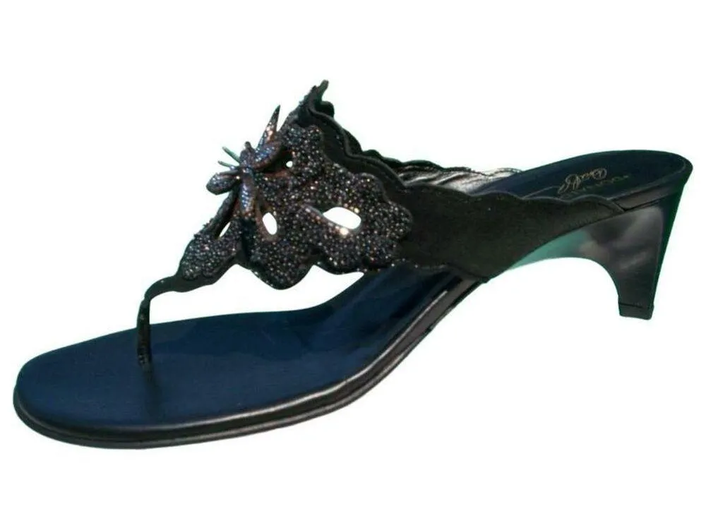 Donald Pliner Black Sequin Beaded Leather Shoe Sandal New Thong T - Image 2