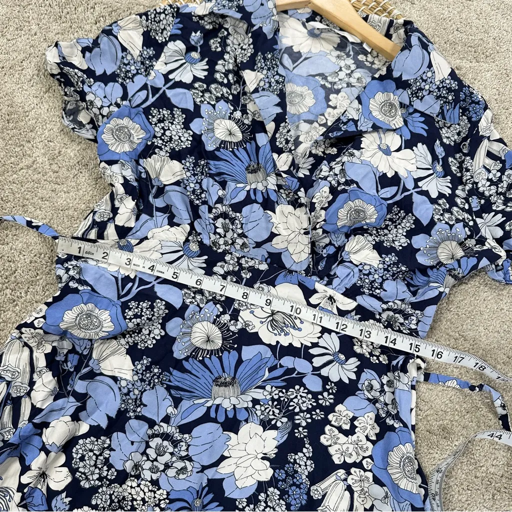 & Other Stories Women’s Tie Waist Mini Dress Shortsleeve in Floral Print Blue 10 - Image 15