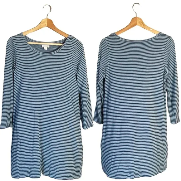 J. Jill 3/4 Sleeve Striped Lightweight Shirt Dress Women's XS Petite Blue Black - Image 2