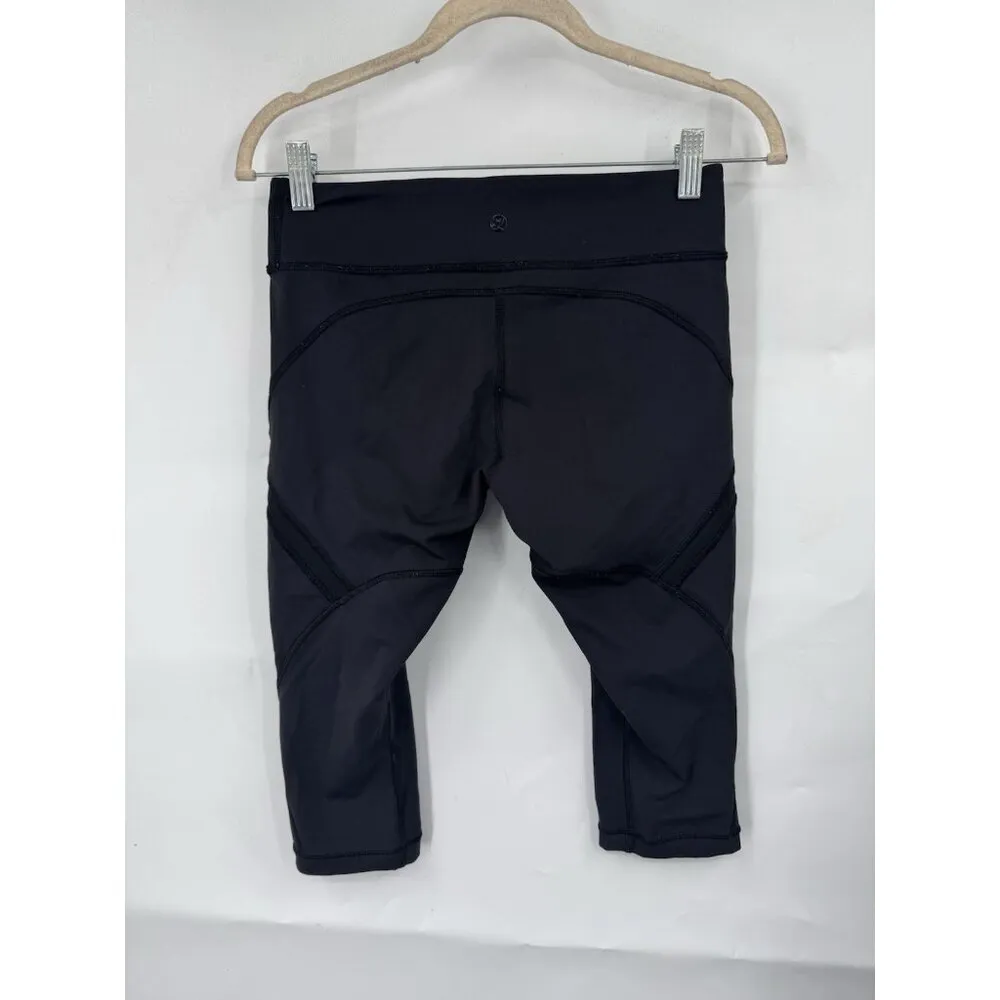 Lululemon Cropped Legging Women 6 Black Sheer Athletic‎ Yoga Gym Workout - Image 2