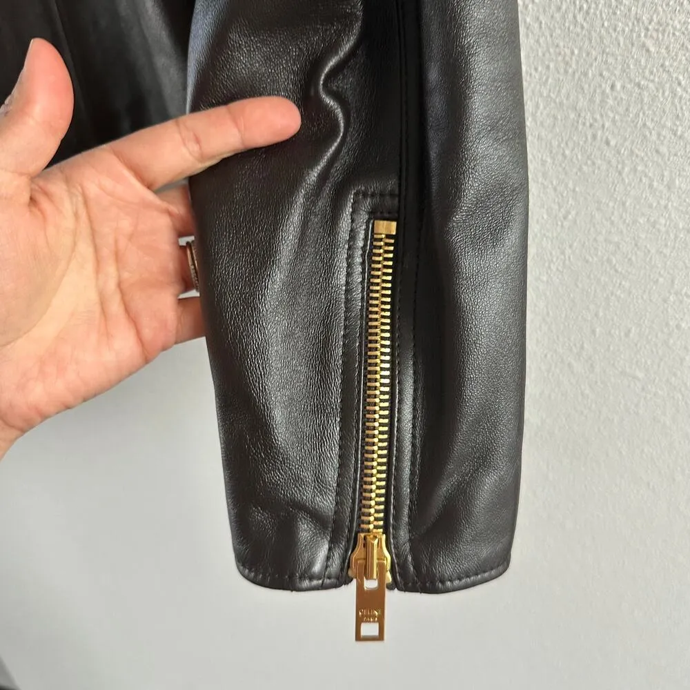 Celine Pure Collar Jacket with Snap Buttons in Soft Lambskin  Size 34 New - Image 9