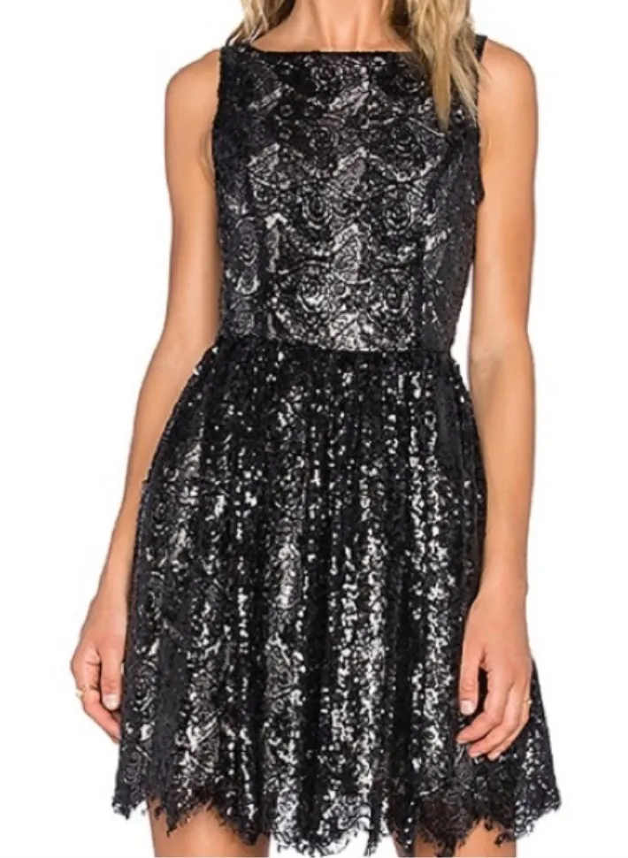 BB DAKOTA Sabrina Lace Sequin Mini Dress in Black sz 4 NWT - Image 1