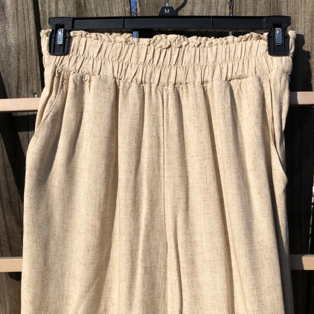 NEW HUNTER & BROWN Linen Blend High Rise Wide Leg Pants S Tan - Image 3