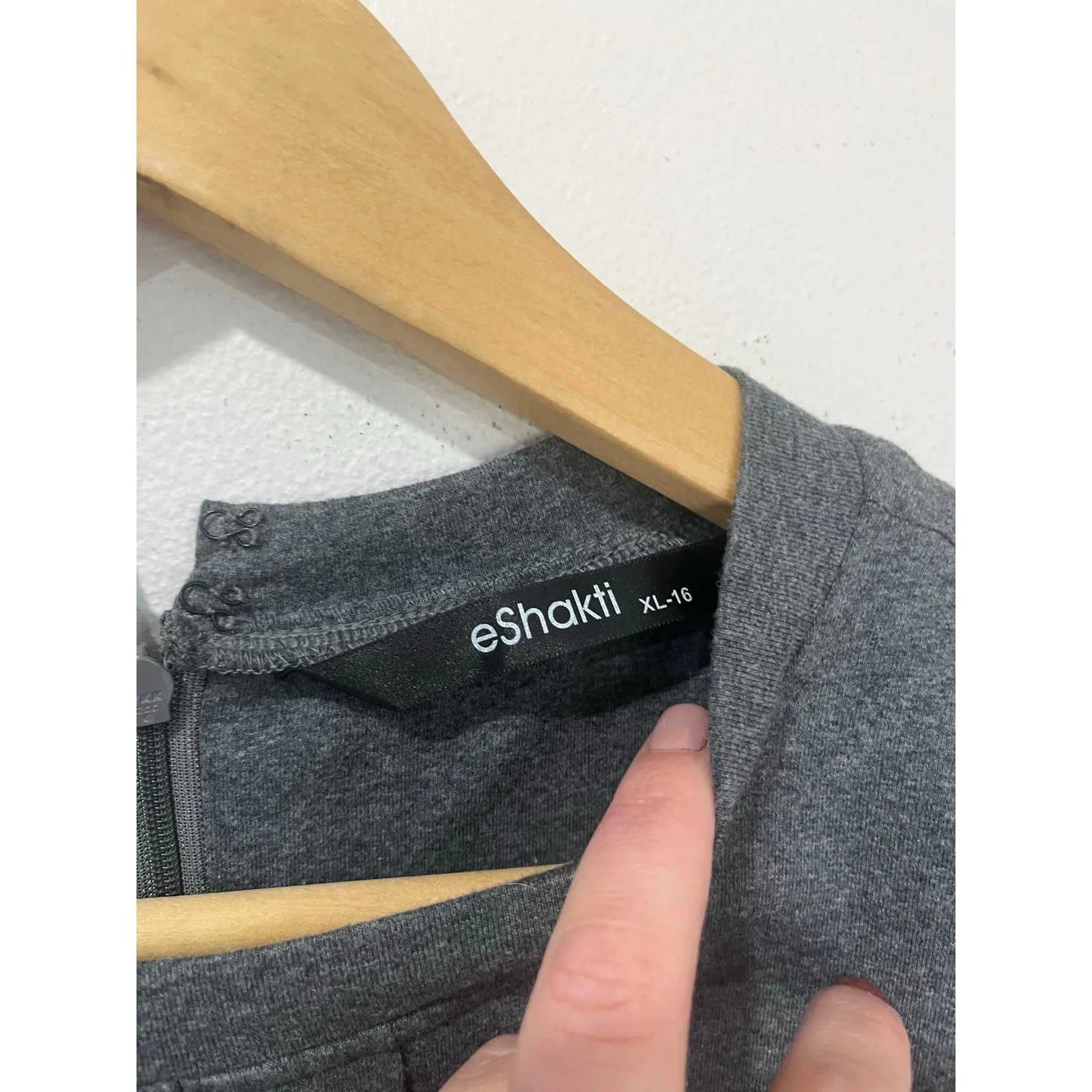 eShakti Gray Tie Waist Cotton Blend Midi Dress Side Pockets Size XL 16 - Image 5