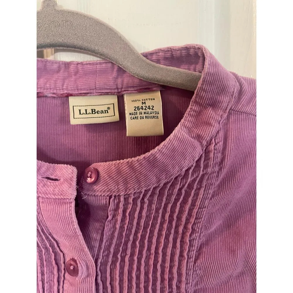L.L. Bean Corduroy Prairie Button Up Shirt Pintuck Purple Long Sleeve Sz M - Image 3