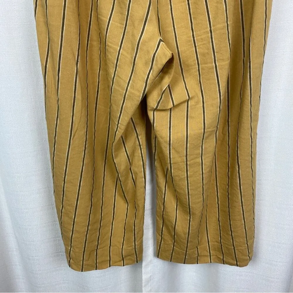 J.Jill Dark Yellow Stripe Emelie Linen Stretch Wide Leg Cropped Pants Sz.L - Image 11