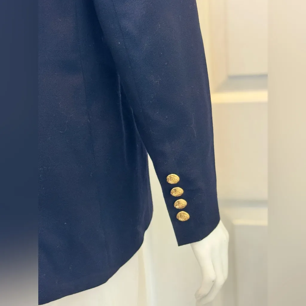 LAUREN Ralph LAUREN 100% Wool Navy Double-Breasted Blazer with Gold Buttons S 14 - Image 3