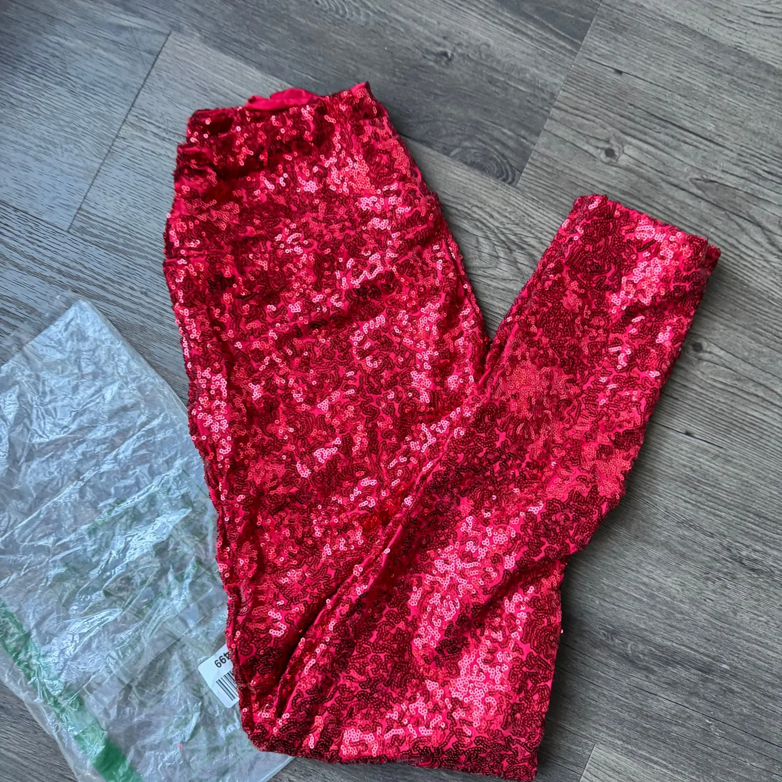 NWOT Tipsy Elves Red Sequin High Waisted Leggings Womens Size Sm Super Stretch - Image 4
