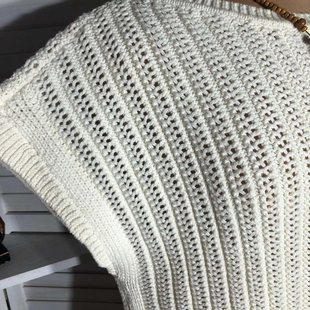 NWOT Frye Crochet Top Sweater Vest Cable Knit Cap Sleeveless Open Off-White sz L - Image 11