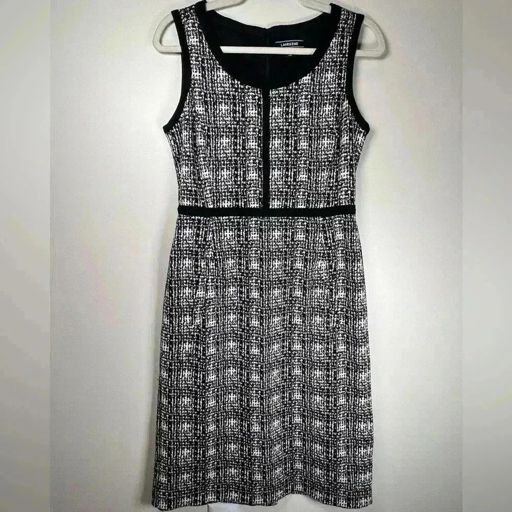 Lands End Sleeveless Tweed Black White Plaid Sheath Dress Women’s Size 6T (Tall) - Image 5