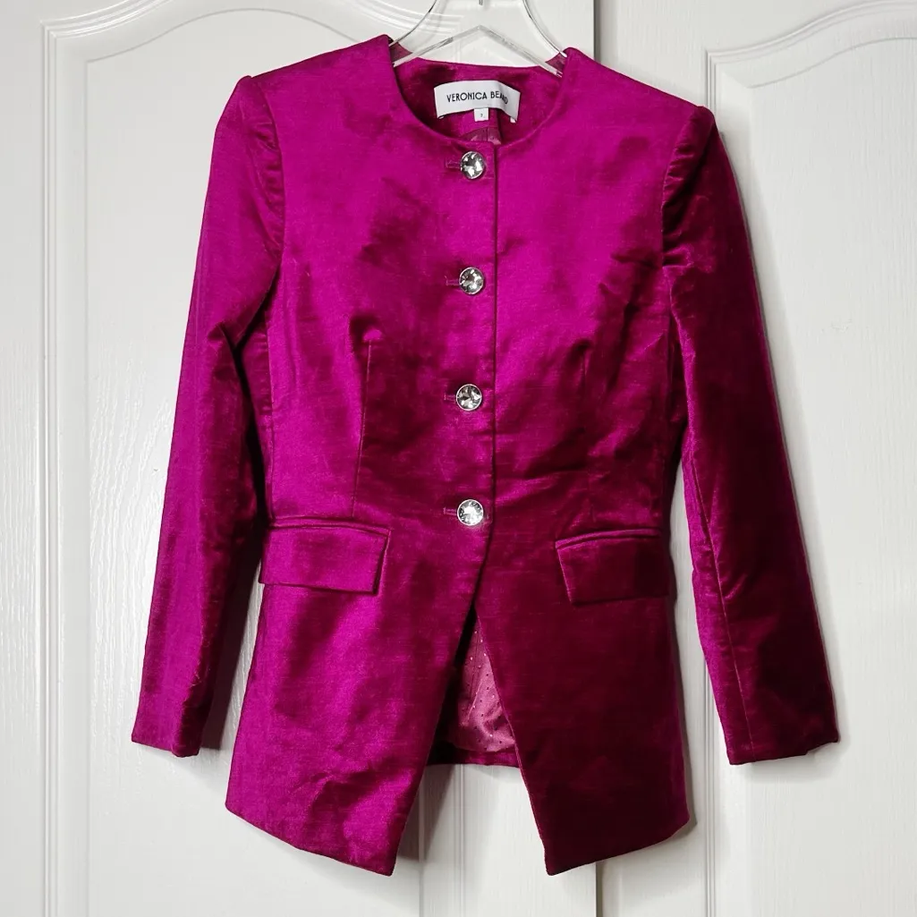 VERONICA BEARD Cencia Magenta Velvet Collarless Jacket Size 2 - Image 7