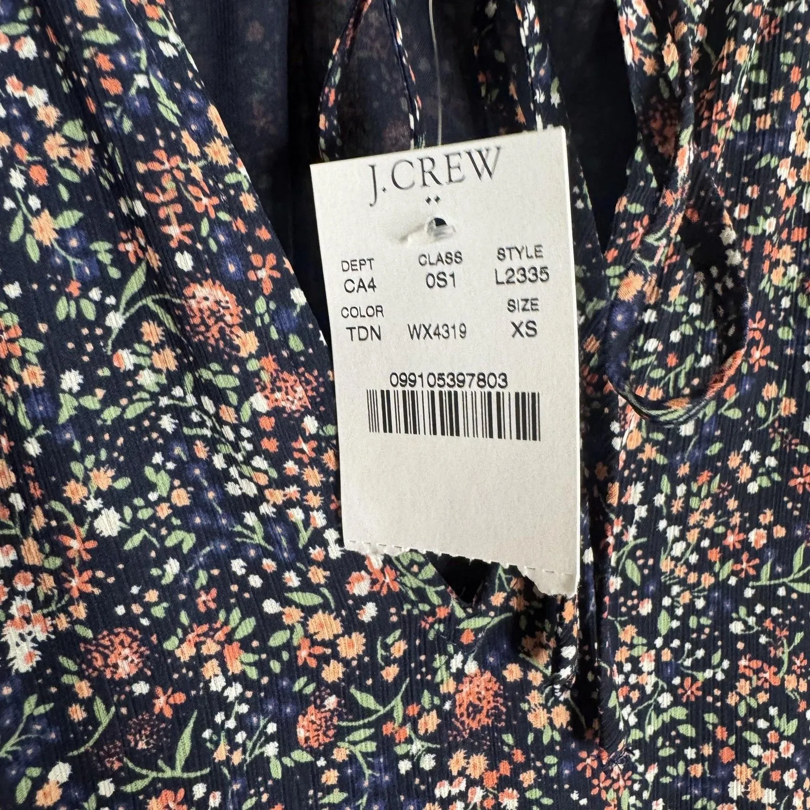 J. Crew Mercantile Dress Womens Extra Small Navy Blue Floral Long Sleeve XS - Image 7