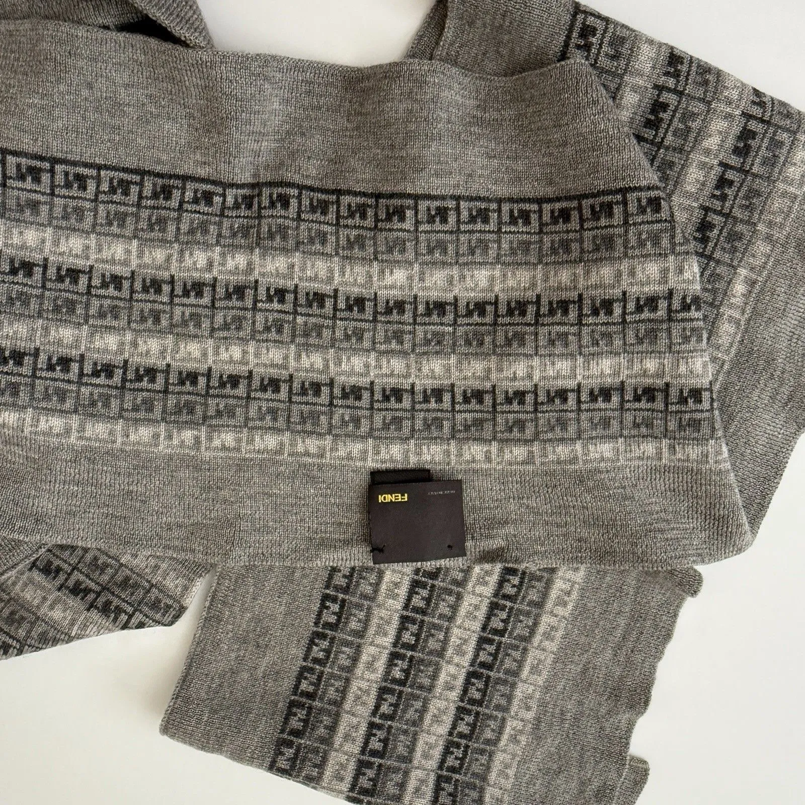 Authentic Fendi Unisex FF Zucca Pure wool Long scarf Muffler in black grey White - Image 2