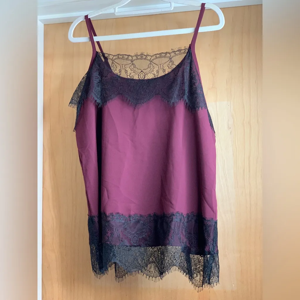 INC International Concepts Burgundy Lace Trim Cami Top. Size - Image 2