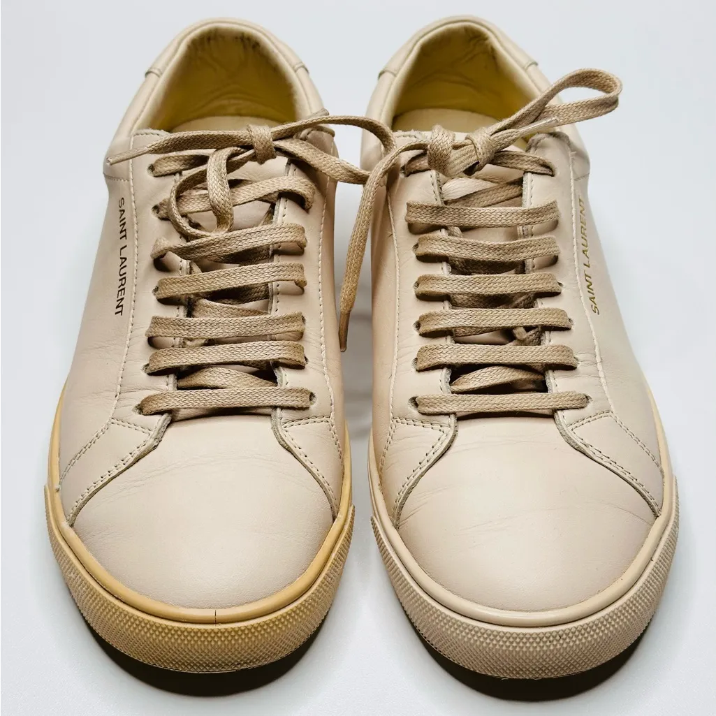 Saint Laurent Women’s Andy Beige Cream Leather Round Toe Trainers Sneakers - Image 12