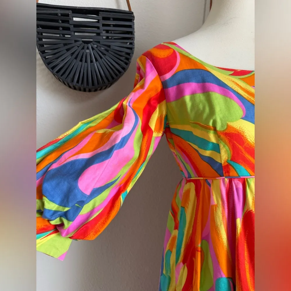 Vintage 1960s Keone Sportswear Hawaii Swirl Maxi Dress, Size 13/14 Orange Size M - Image 2