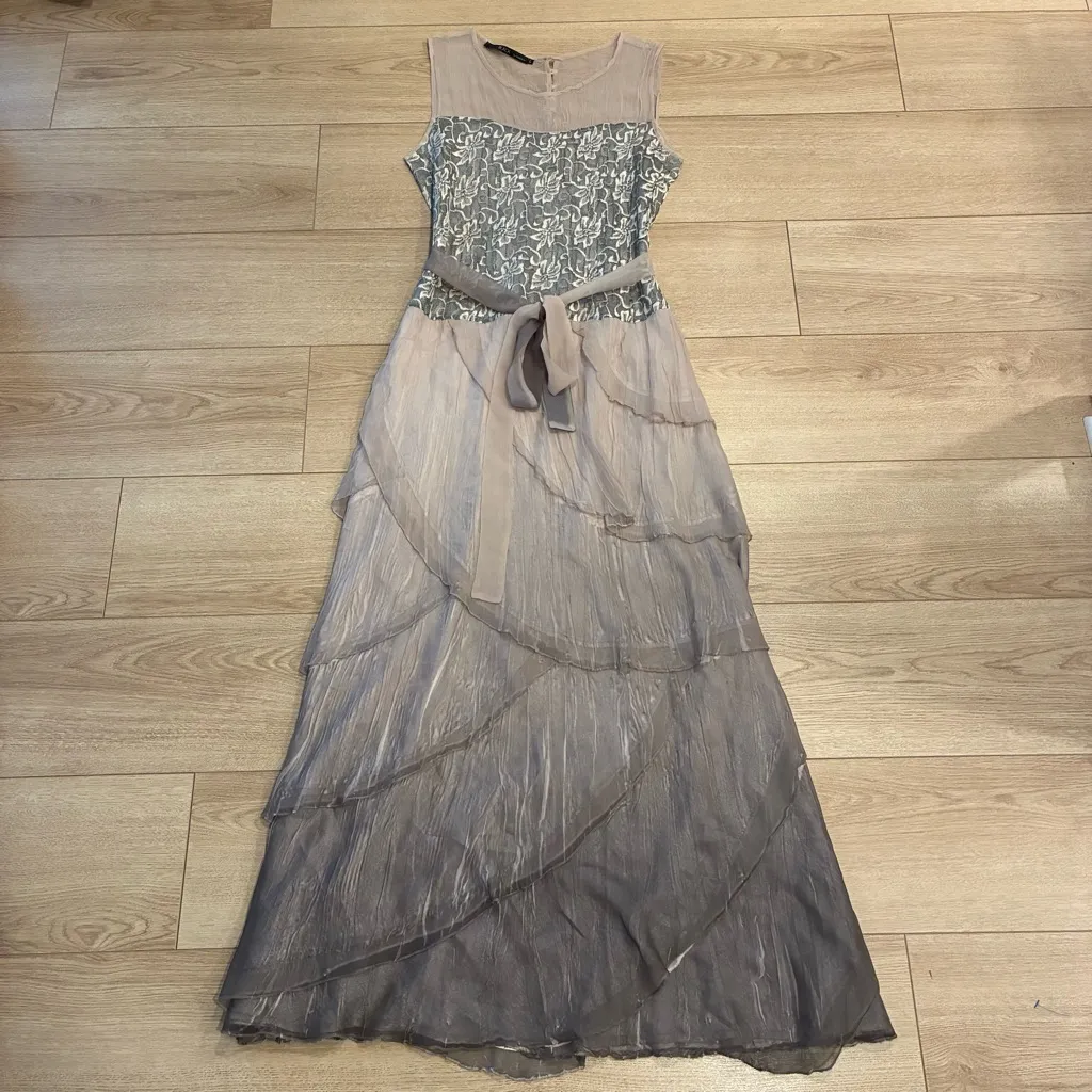 Black by Komarov Lace Ombré Tiered Sleeveless Maxi Formal Dress Size L Gray Size L - Image 2