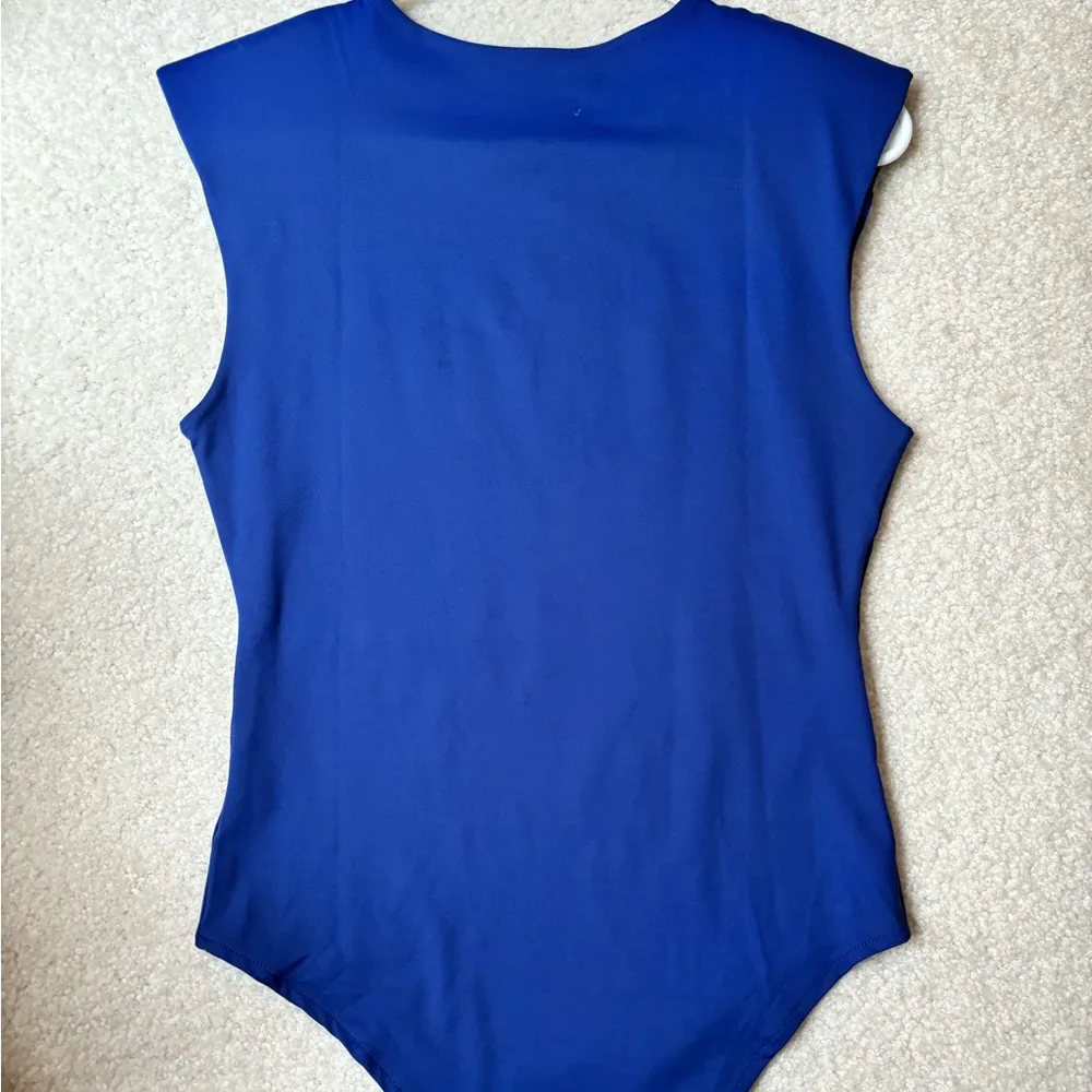 Blue Leotard with Shoulder pads and rhinestones Dance Costume Size M - Image 2