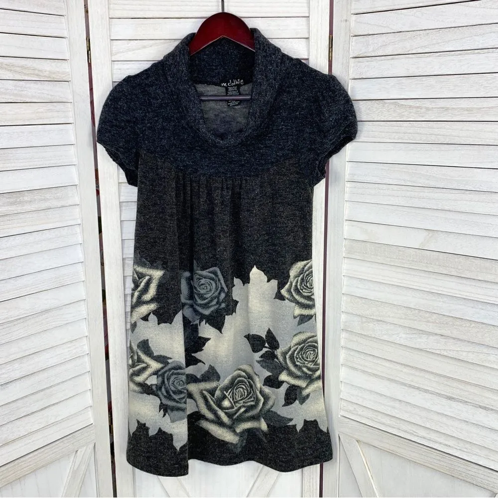 One Clothing Floral Cowl Neck Sweater Mini Dress Gray Cream Juniors Medium - Image 8