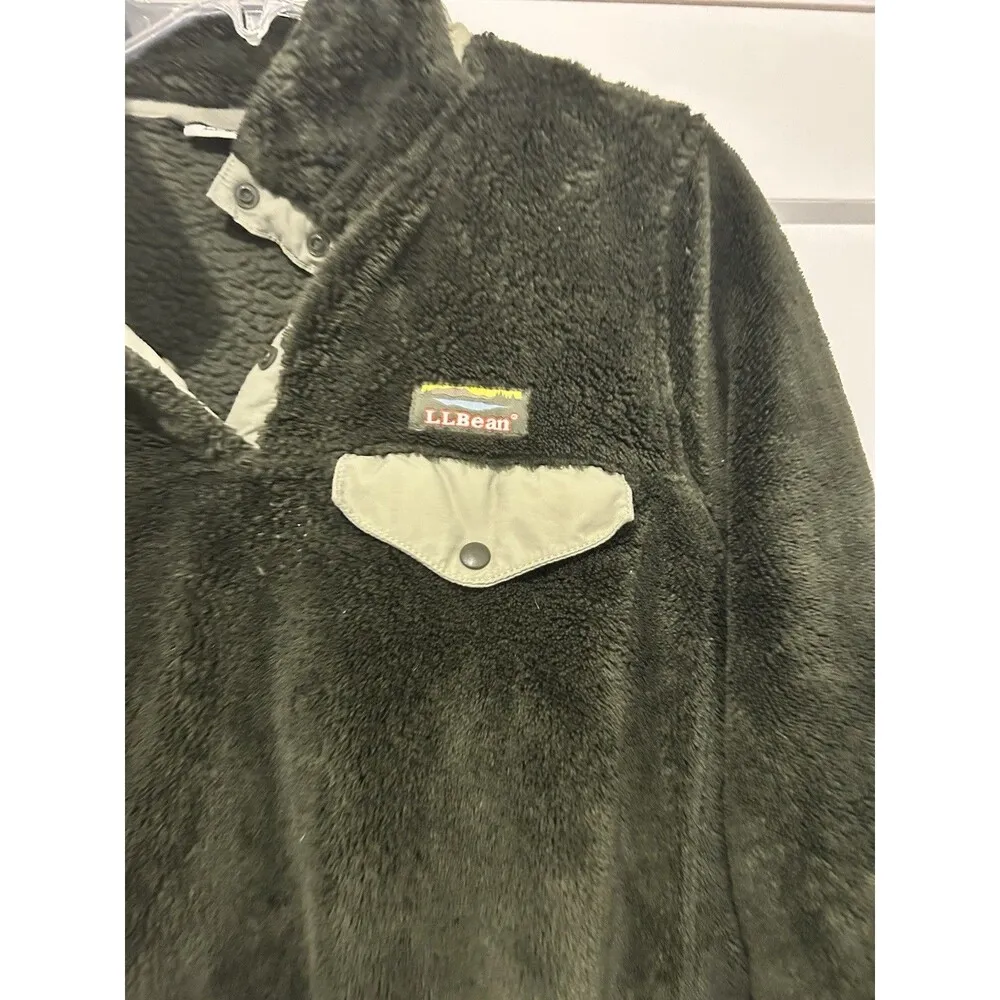 LL Bean High Pile Fleece Fuzzy Pullover Women’s Medium 1/4 Snap Green Jacket - Image 2
