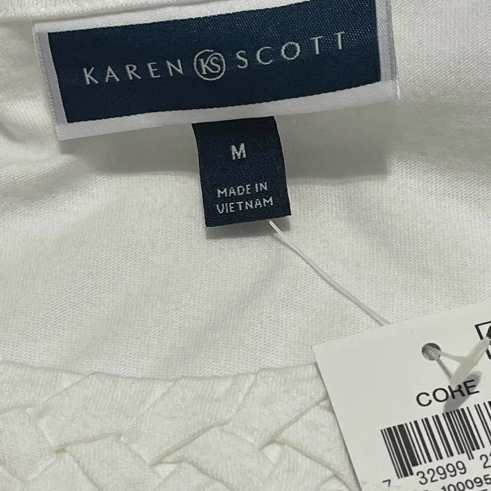 Women's Karen Scott Braided Neck T-Shirt White Medium Tee Shirt Casual Bright‎ - Image 9