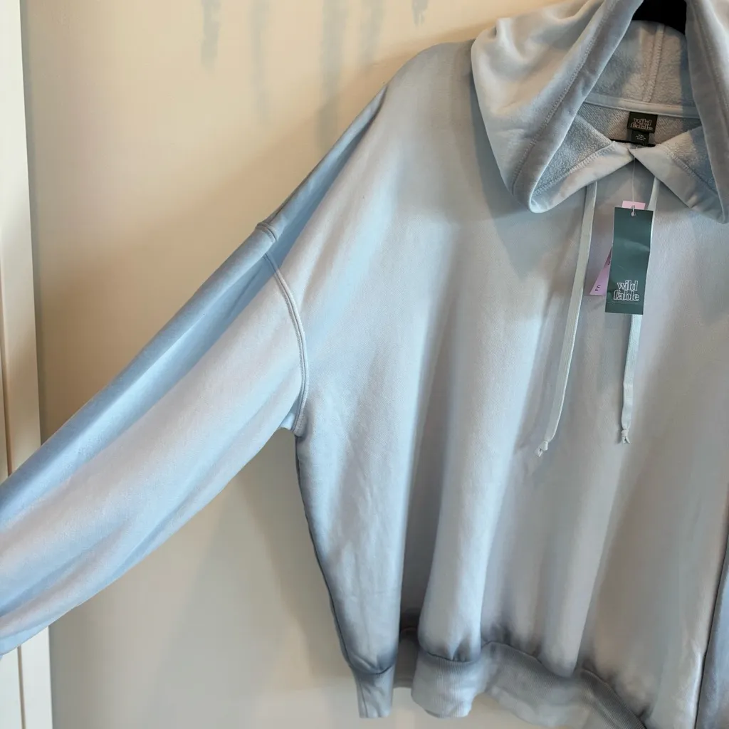 Wild Fable Light Aqua Blue Hoodie Sweatshirt Tie Dye Detail Women's Size XXL NWT - Image 4