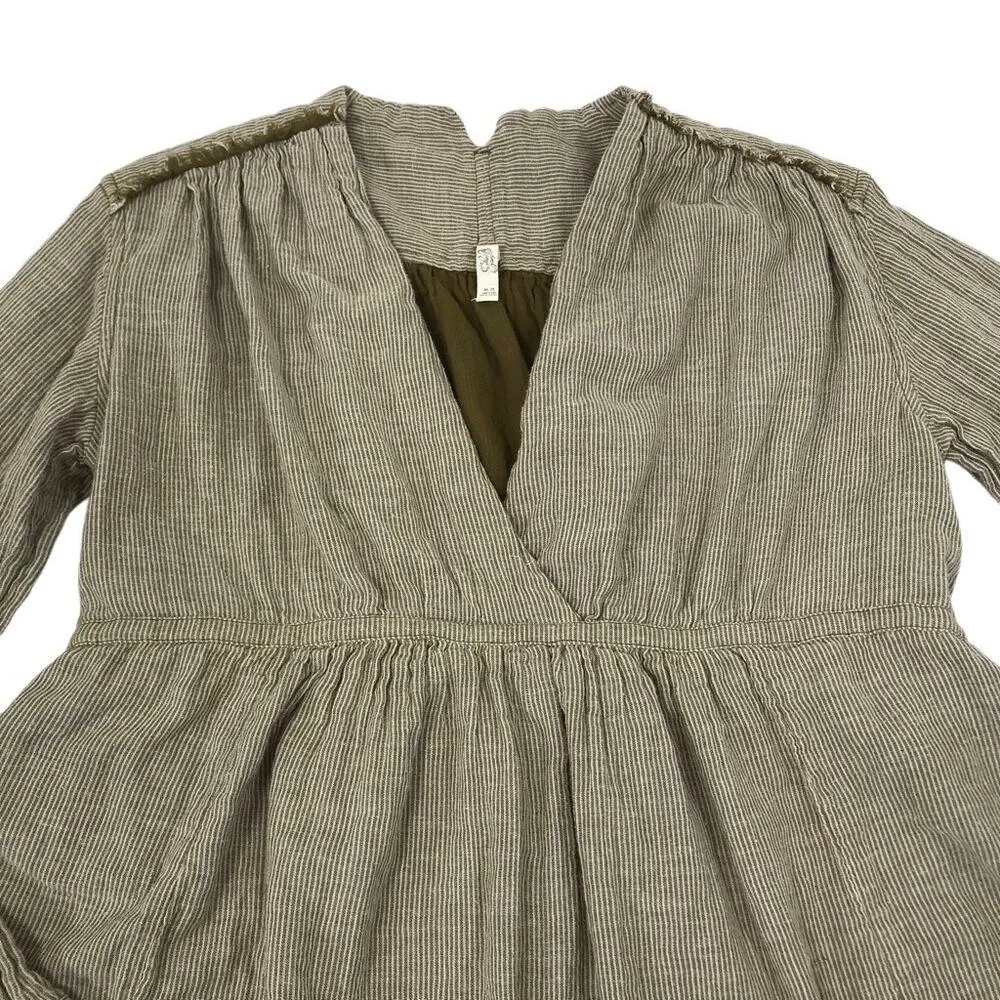 FREE  PEOPLE Blouse-Tunic Women M Olive All Who Wander Stripe Boho Cottage Chick - Image 7